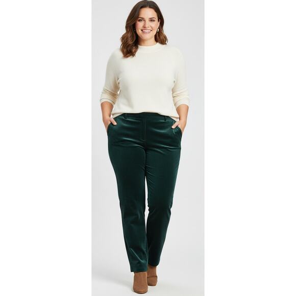 Talbots Women Plus 22W Petite Emerald Green Velour Holiday Straight Leg Pants - Picture 1 of 6